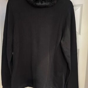 JMclaughlin stunning Black Sweater w: black 100% rabbit Fur Collar NWT. Sz XL